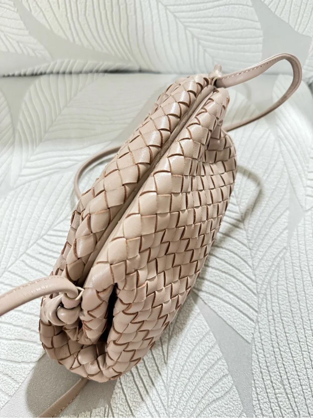 Quince Woven Leather Clutch in Taupe Beige